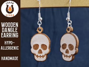 Skull Wood Dangle Earrings - Halloween Fashion Earring - Dangle Earring - Charm and Char
